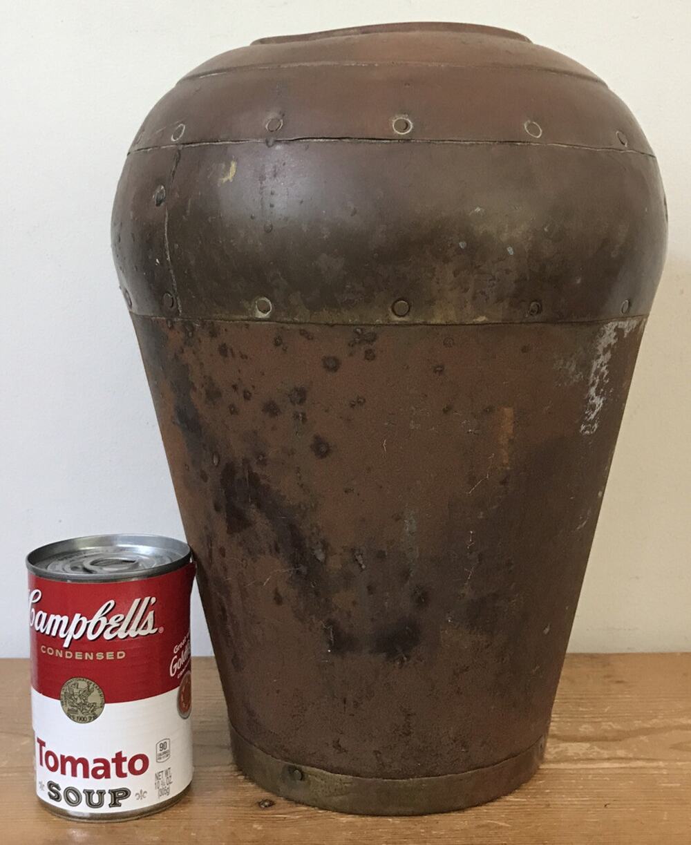 Vintage Antique Style Handmade Solid Copper Metal Distressed Rusty Vase 12.25"